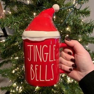 Rae Dunn JINGLE BELLS Mug with Santa topper